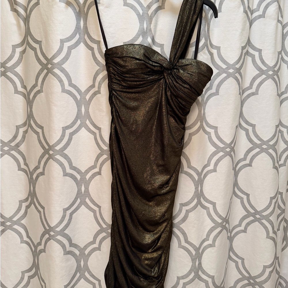 Cache Metallic One Shoulder Dress - Gold